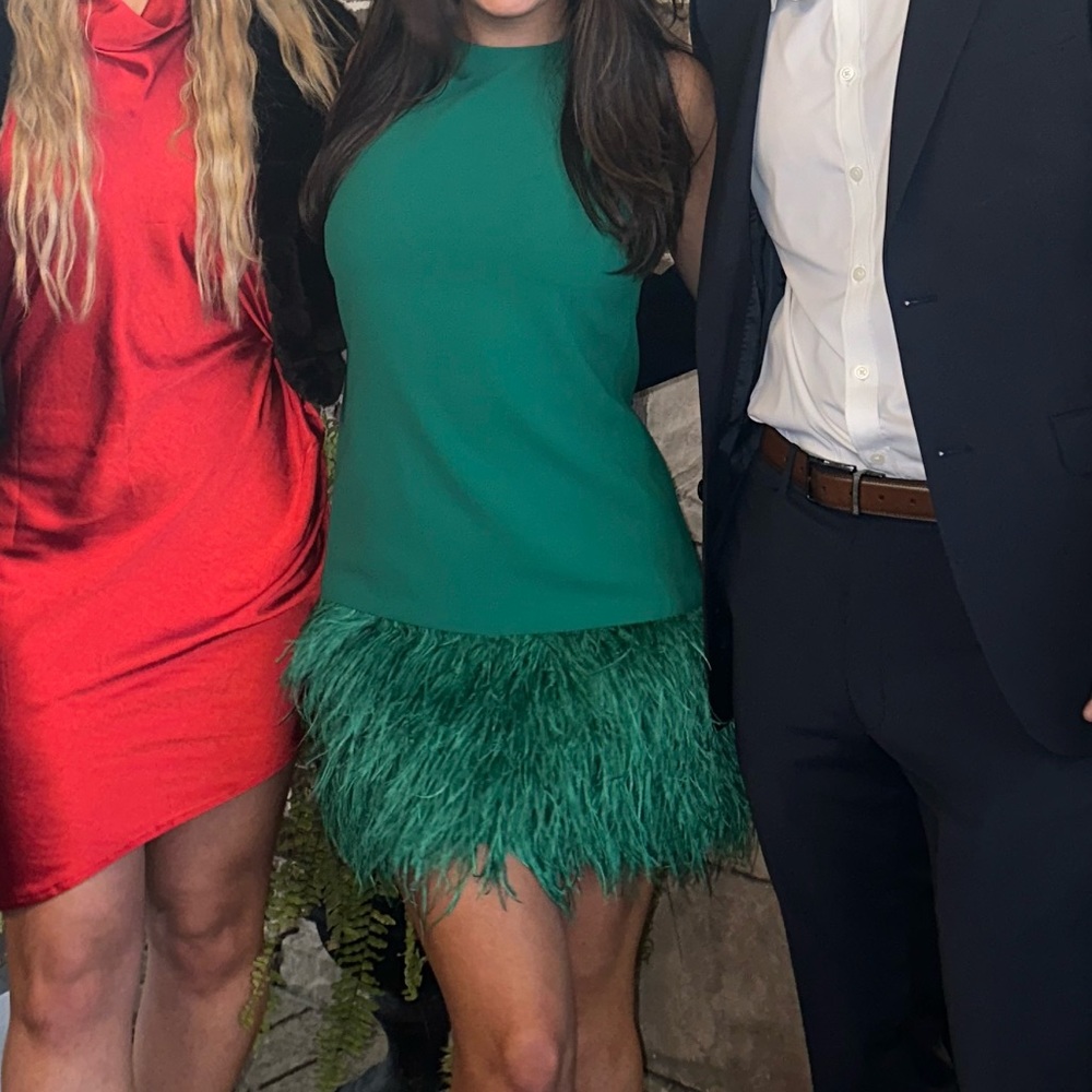 alice + olivia Coley Feather Trim Dress
